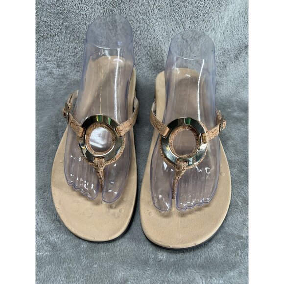 Vionic Park Orchid Women’s 9 Gold Cork Slip On Thong Sandal Tan Flip Flop - Picture 1 of 6
